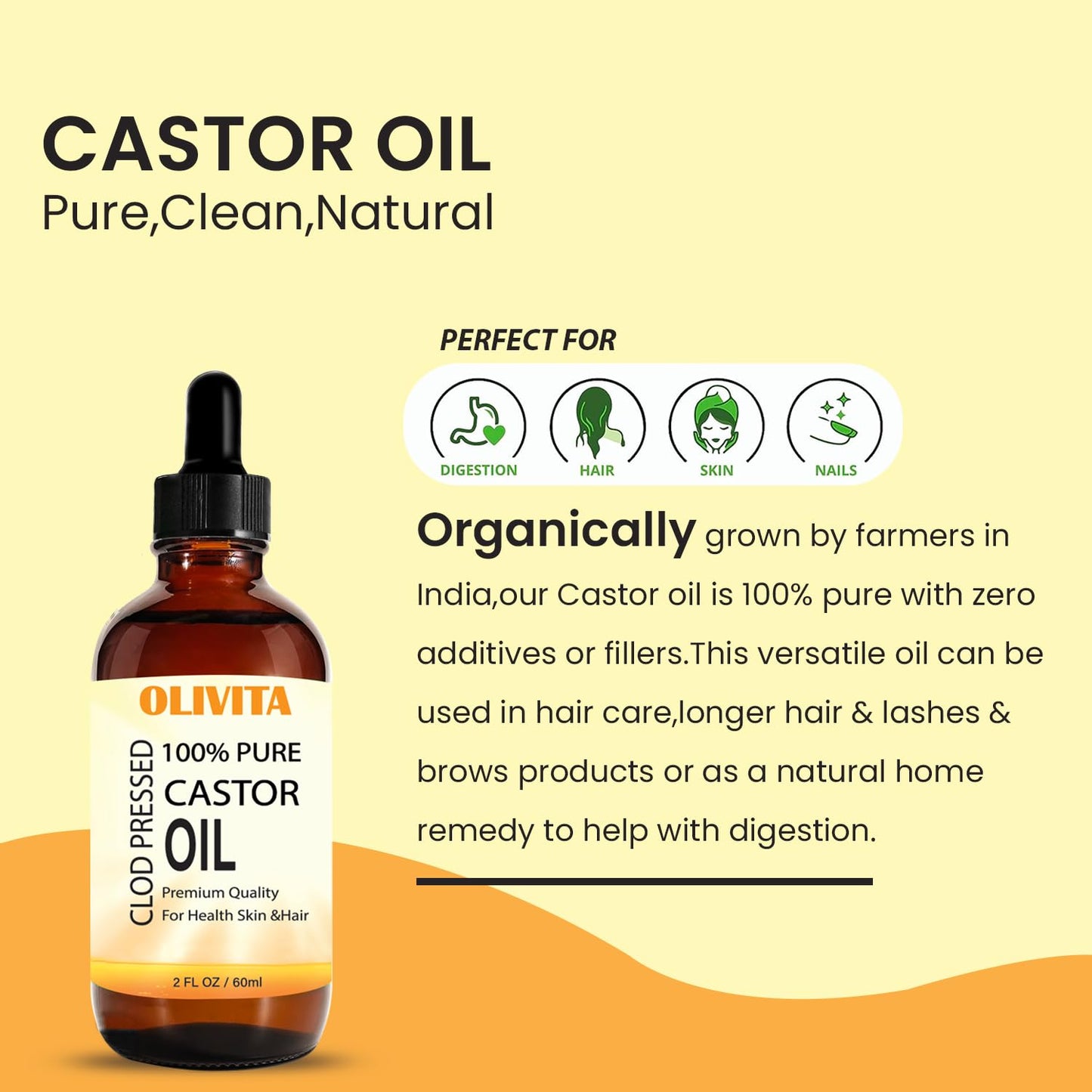 Pure Castor Oil Organic Cold Pressed Unrefined, Caster Oil, Hair Growth