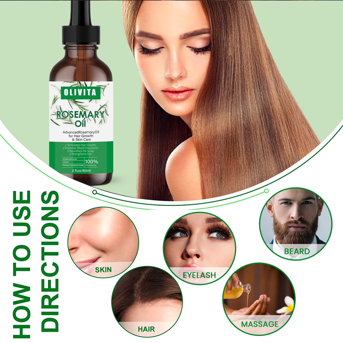 Hair Growth Serum, Rosemary Oil for Organic, Dry Damaged and Growth, Scalp Treatment, Thickening Moisture Loss Regrowth